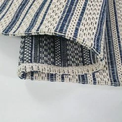 Xrugs Cream Blue Rug 100% Cotton Rugs Navy Striped Pattern Flat Weave Washable Carpet Mat Small Extra Large Runner