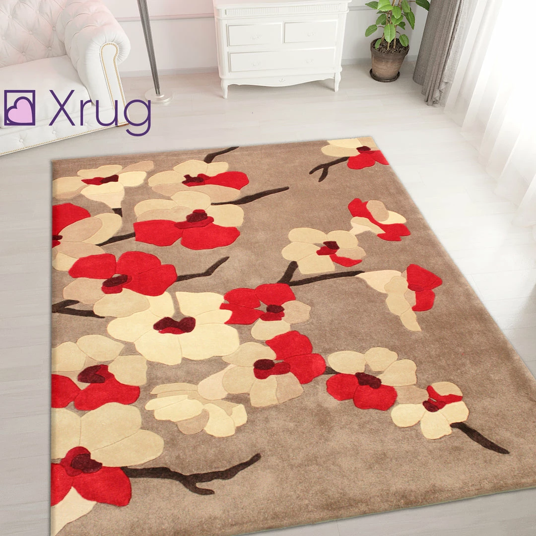 Xrugs Red Beige Rug Thick Soft Carpet Hand Carved Floral Pattern Small Large Circle XL 1 Xrugs Red Beige Rug Thick Soft Carpet Hand Carved Floral Pattern Small Large Circle XL