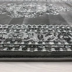 Xrugs Modern Oriental Grey Rug Thick Soft Damask Style Pattern Border Design Traditional Carpet Extra Large XL Small