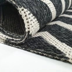 Xrugs Modern Black Rug 100% Cotton Washable Large Small Living Room Carpet White Cream Geometric Pattern Flat Woven Mat