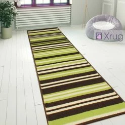 Xrugs Striped Rug Green Brown Modern Pattern Floor Carpet Small Large Bedroom Area Mat