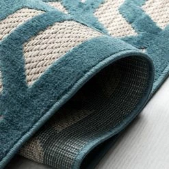 Xrugs Modern Teal Rug Blue Beige Carpet Large Small Runner Round Flat Weave Trellis Room Mat