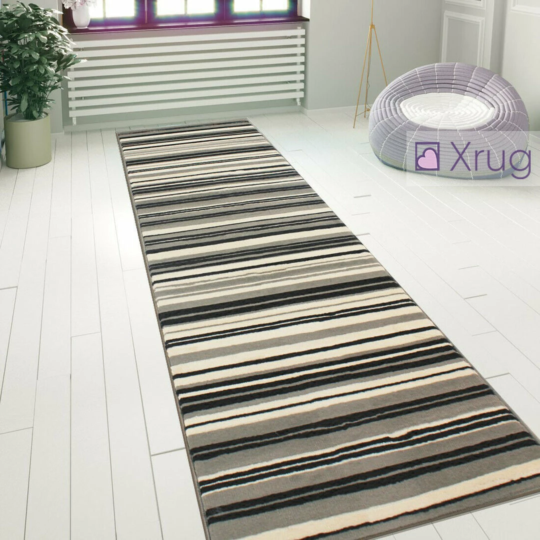 Xrugs Striped Rug Modern Pattern Grey Black Cream Mat Small Large Bedroom Floor Carpet 2 Xrugs Striped Rug Modern Pattern Grey Black Cream Mat Small Large Bedroom Floor Carpet