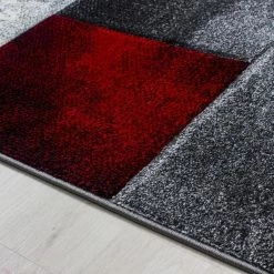 Xrugs Geometric Rug Red Black Grey Check Pattern Mat Small X Large Runner Area Carpets