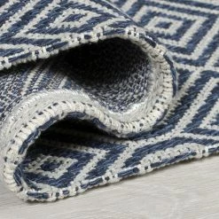 Xrugs Blue Cotton Rug Navy Grey Geometric Patterned Washable Natural Carpet Woven Mat