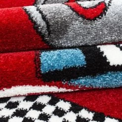 Xrugs Childrens Car Rug Red Grey White Kids Play Carpet Small Large Baby Boys Room Mat