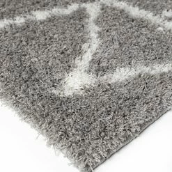 Xrugs Modern Grey Shaggy Rugs Very Soft Machine Washable Aztec Patterned Long Pile Carpet Mat