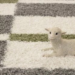 Xrugs Fluffy Rugs Deep Pile Shaggy Cream Grey Green Geometric Carpet Living Room Mats