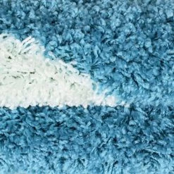 Xrug Boys Football Rug Round Fluffy White Blue Kids Mat Childrens Playroom Carpet New