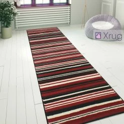 Xrugs Modern Pattern Rug Striped Red Black Woven Mat Dining Room Hall Runner Carpets