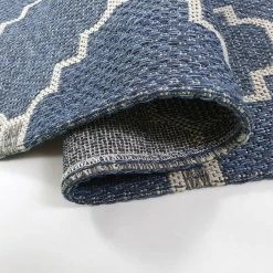 Xrugs Navy Blue Rug 100% Cotton Trellis Grey Pattern Large Small Hall Runner Flatweave Living Room Bedroom Runner Carpet Woven Washable Mat Cotton Rugs