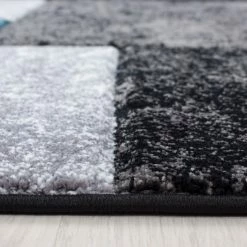 Xrugs Geometric Rug Black Silver Blue Grey Check Carpet Small Large Bedroom Floor Mat Modern