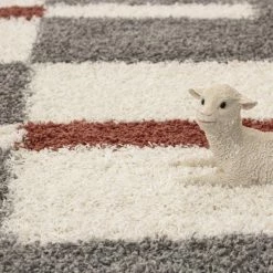 Xrugs Fluffy Rug Grey Cream Terracotta Geometric Carpets Deep Pile Shaggy Bedroom Mat