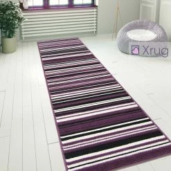 Xrugs Modern Rug Purple Black Striped Pattern Mat Living Room Hall Carpet Small Large