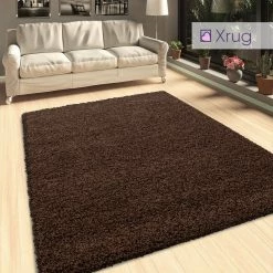 Xrugs Brown Shaggy Rug 50mm Long Pile Fluffy Carpet Extra Large Small Circle Round Mat For Living Room Bedroom Modern