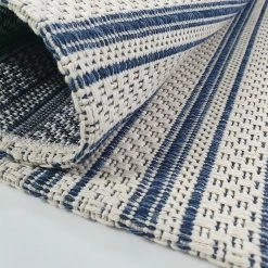 Xrugs Cream Blue Rug 100% Cotton Rugs Navy Striped Pattern Flat Weave Washable Carpet Mat Small Extra Large Runner