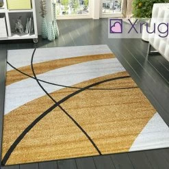 Xrugs Modern Abstract Rug Woven Ivory Gold Patterned Mat Small Large Room Area Carpets