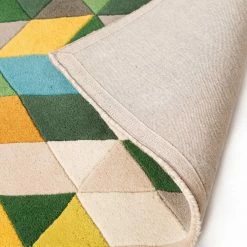 Xrugs Designer Wool Rug Green Yellow Beige Geometric Natural Carpet Large Small Thick Area Mat