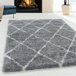 Xrug Grey Fluffy Rug Thick Soft Geometric Shaggy Carpet Large Small Bedroom Living Room Mat