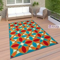 Xrug Outdoor Rugs Outdoor Rug Moroccan Trellis Orange Blue Red Mat Large Small XL For Decking Patio Garden Multi Colour Flatweave Carpet