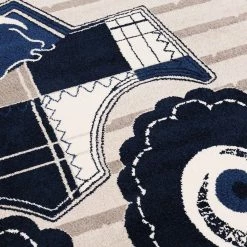 Xrugs Boys Car Rug Beige Navy Blue Monster Truck Kids Carpet Childrens Round Floor Mat