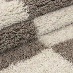 Xrugs Fluffy Shaggy Rug Cream Beige Check Carpet Geometric Small Large Room Runner Mat
