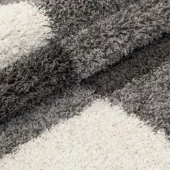 Xrugs Shaggy Rug Grey White Geometric Fluffy Mat Small Large Lounge Floor Carpet Hall