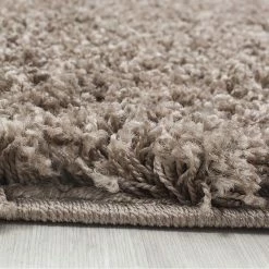 Xrugs Shaggy Rug New Modern Beige Fluffy Deep Pile Carpet Plain Bedroom Area Round Mat