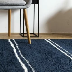 Xrugs Navy Rug Blue White Shaggy Machine Washable Very Soft New Living Room Carpet Mat Modern