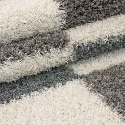 Xrugs Fluffy Shaggy Rug White Grey Blue Geometric Pattern Mat Living Room Hall Carpets