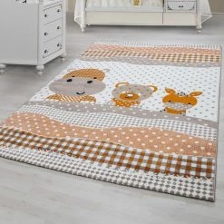 Xrugs Childrens Animal Rug White Beige Orange Baby Nursery Mat Kids Play Room Carpets