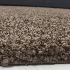 Xrugs Modern Shaggy Rug Plain Brown High Pile Woven Carpet Round Fluffy Room Mats Small Large