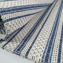 Xrugs Cream Blue Rug 100% Cotton Rugs Navy Striped Pattern Flat Weave Washable Carpet Mat Small Extra Large Runner