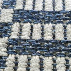Xrugs Cotton Rug Braided Navy Blue Grey Cream Striped Washable Flat Weave Mat Small Extra Large Long Runner Cotton Rugs