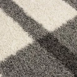 Xrugs Shaggy Rug Grey White Geometric Fluffy Mat Small Large Lounge Floor Carpet Hall