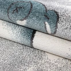 Xrug Kids Rug Grey Blue Bear Pattern Childrens Star Mat Round Nursery Playroom Carpet