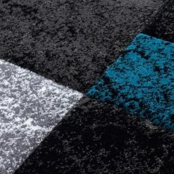 Xrugs Geometric Rug Black Silver Blue Grey Check Carpet Small Large Bedroom Floor Mat Modern