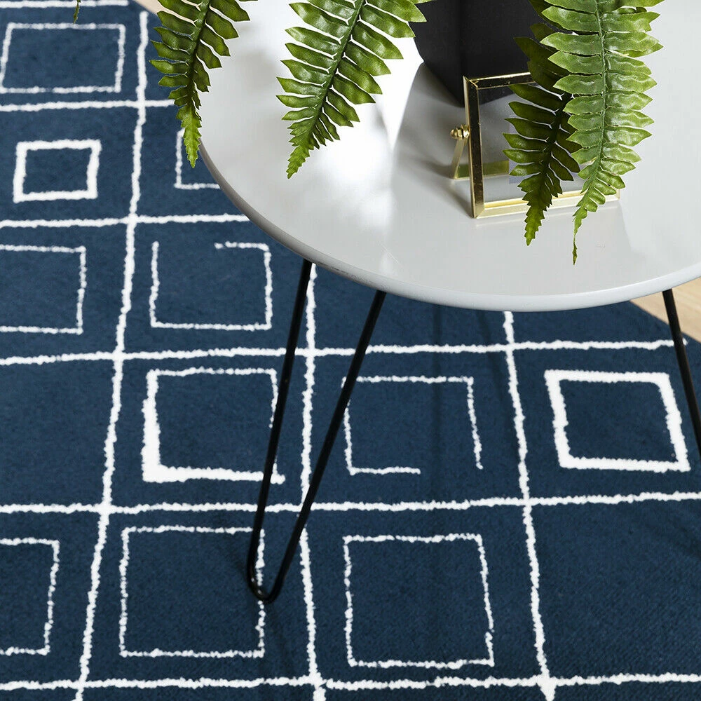Xrugs Modern Rug Navy Blue White Soft Microfiber Check Mats Large Living Room Carpet 4 Xrugs Modern Rug Navy Blue White Soft Microfiber Check Mats Large Living Room Carpet