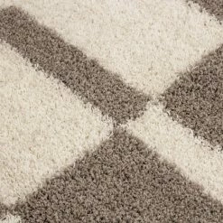 Xrugs Fluffy Shaggy Rug Cream Beige Check Carpet Geometric Small Large Room Runner Mat