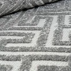 Xrug Outdoor Rug Silver Grey Large XL Small For Garden Patios Gazebo Decking Soft Woven Greek Key Geometric Mat