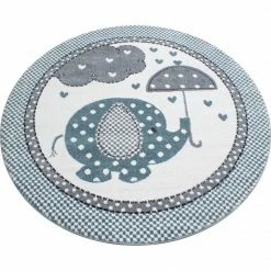 Xrug Elephant Nursery Rug White Grey Blue Childrens Animal Carpets Kids Room Baby Mat