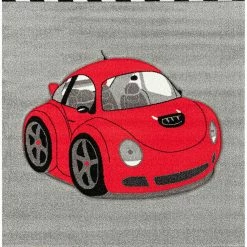 Xrugs Childrens Car Rug Baby Boy Modern Kids Bedroom Carpet Red Black Grey Nursery Mat
