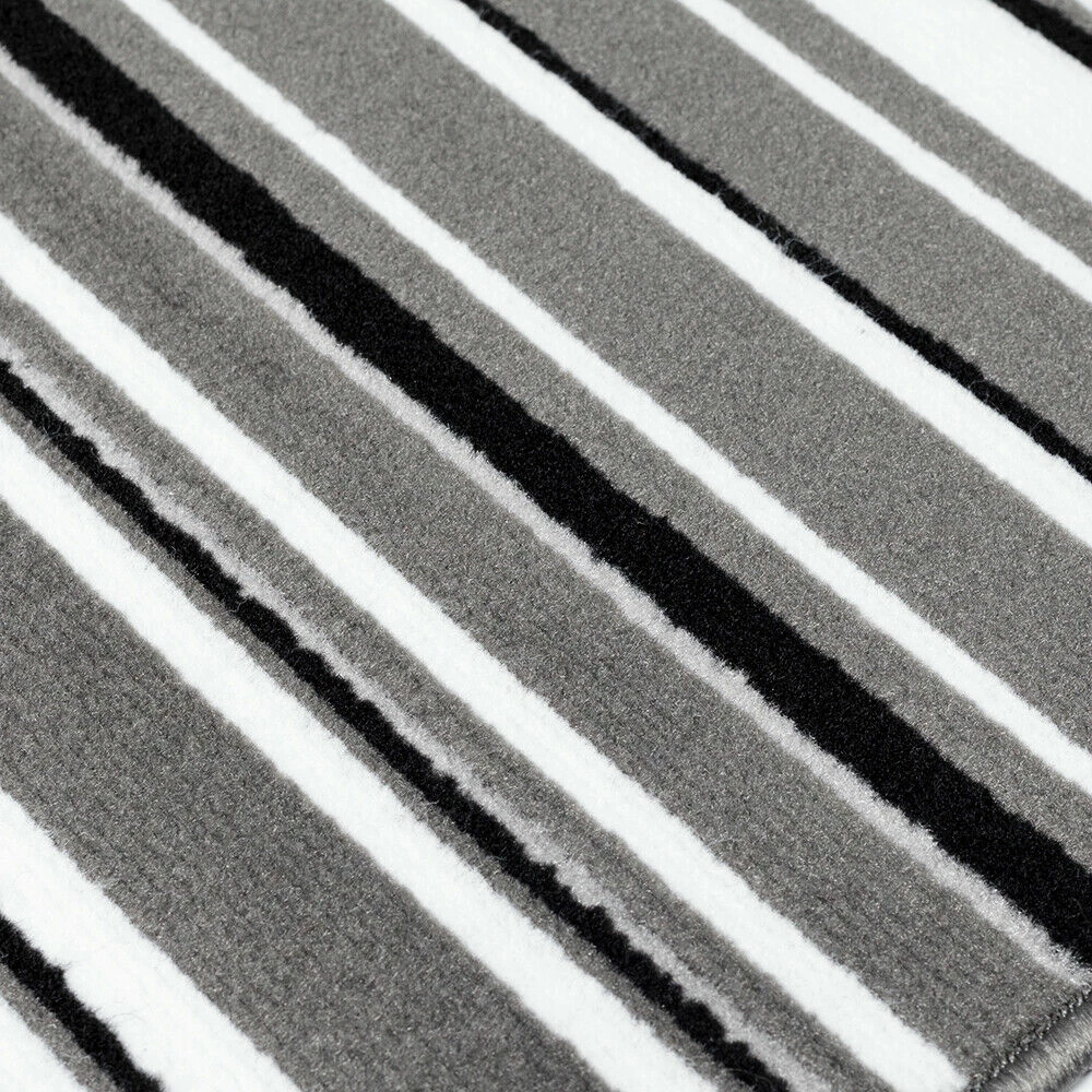 Xrugs Striped Rug Modern Pattern Grey Black Cream Mat Small Large Bedroom Floor Carpet 4 Xrugs Striped Rug Modern Pattern Grey Black Cream Mat Small Large Bedroom Floor Carpet