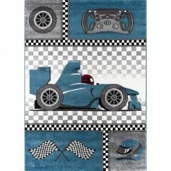 Xrugs Boys Car Rug Blue Grey White Kids Bedroom Carpet Small Large Childrens Car Mats