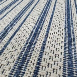 Xrugs Cream Blue Rug 100% Cotton Rugs Navy Striped Pattern Flat Weave Washable Carpet Mat Small Extra Large Runner