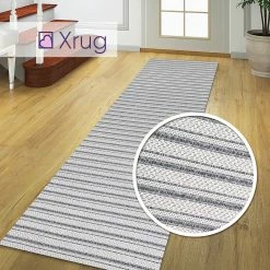 Xrugs Striped Rug Runner Grey White Cream 100% Cotton Washable Woven Carpet Mat Small Large Flat Weave Rugs For Living Room & Bedroom Or Hallway Cotton Rugs