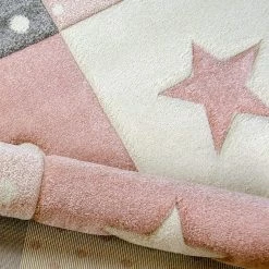 Xrugs Kids Nursery Rug Pink Grey Star Carpet Woven Girls Bedroom Childrens Play Room Mat