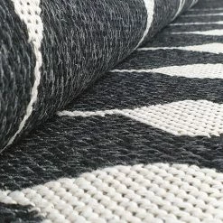 Xrugs Cotton Rugs Modern Black Rug 100% Cotton Washable Large Small Living Room Carpet Diamond White Cream Pattern Flat Woven Mat