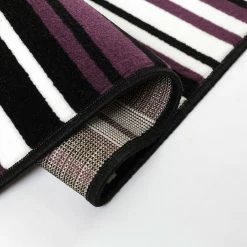 Xrugs Modern Rug Purple Black Striped Pattern Mat Living Room Hall Carpet Small Large