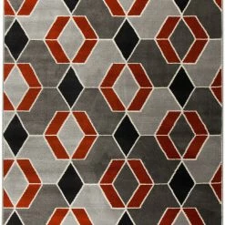 Xrugs Modern Geometric Rug Terracotta Grey Bedroom Mat Woven Diamond Pattern Carpets